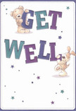 Warm and welcoming, this illustrated get well card speaks directly to the kindness at the heart of Penge's community spirit. The scene glows with a plush, chestnut-brown teddy bear beaming comfort from atop rich purple letters spelling 'GET', its cuddly form promising gentle reassurance. Beside it, a floppy-eared puppy draped in creamy-tan fur presses against the elegant teal 'WELL', its nose and eyes radiating hope like sunlight over Alexandra Recreation Ground. Wisps of starbursts in twilight blue and purple gleam across a smooth ivory backdrop, suggesting the quiet magic of a thoughtful gesture delivered home from Flowers Penge. One can almost feel the soft fur and embrace the cheerful innocence alive within the artwork, each curve and colour reminiscent of a fresh, fragrant bouquet waiting to offer comfort nearby. For anyone needing encouragement, the card captures a mood of nurturing optimism, making it a superb companion to flowers meant to brighten recovery for friends and neighbours across Penge.